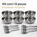 Conjunto sobremesa kit cumbuca 12 peças 6 combucas 6 colheres aço inox Ravinox