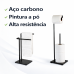 Kit Toalheiro Bancada + Porta Papel Higiênico Chão Preto Fosco Aço Carbono Banheiro Moderno Luxo Quadrata Sem Furo
