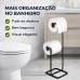 Suporte Papel Higiênico Chão Porta Rolos Duplo Preto Fosco Aço Banheiro Luxo Quadrata