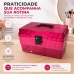 Maleta Organizadora Grande para Maquiagem Esmaltes Com Divis&oacute;rias Crippa Rosa Transparente e preto