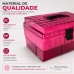 Maleta Organizadora Grande para Maquiagem Esmaltes Com Divis&oacute;rias Crippa Rosa Transparente e preto