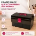 Maleta Organizadora Grande para Maquiagem Esmaltes Com Divis&oacute;rias Crippa Fum&ecirc; Transparente e rosa