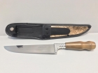 Faca Inox de Churrasco Cabo De Madeira 180 mm Com Bainha Couro e Pelo HICKMANN ZEBU 61/8P