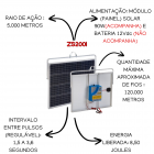 ZS200I ELETRIFICADOR CHOQUE RURAL SOLAR ZEBU 200KM 10 JOULES